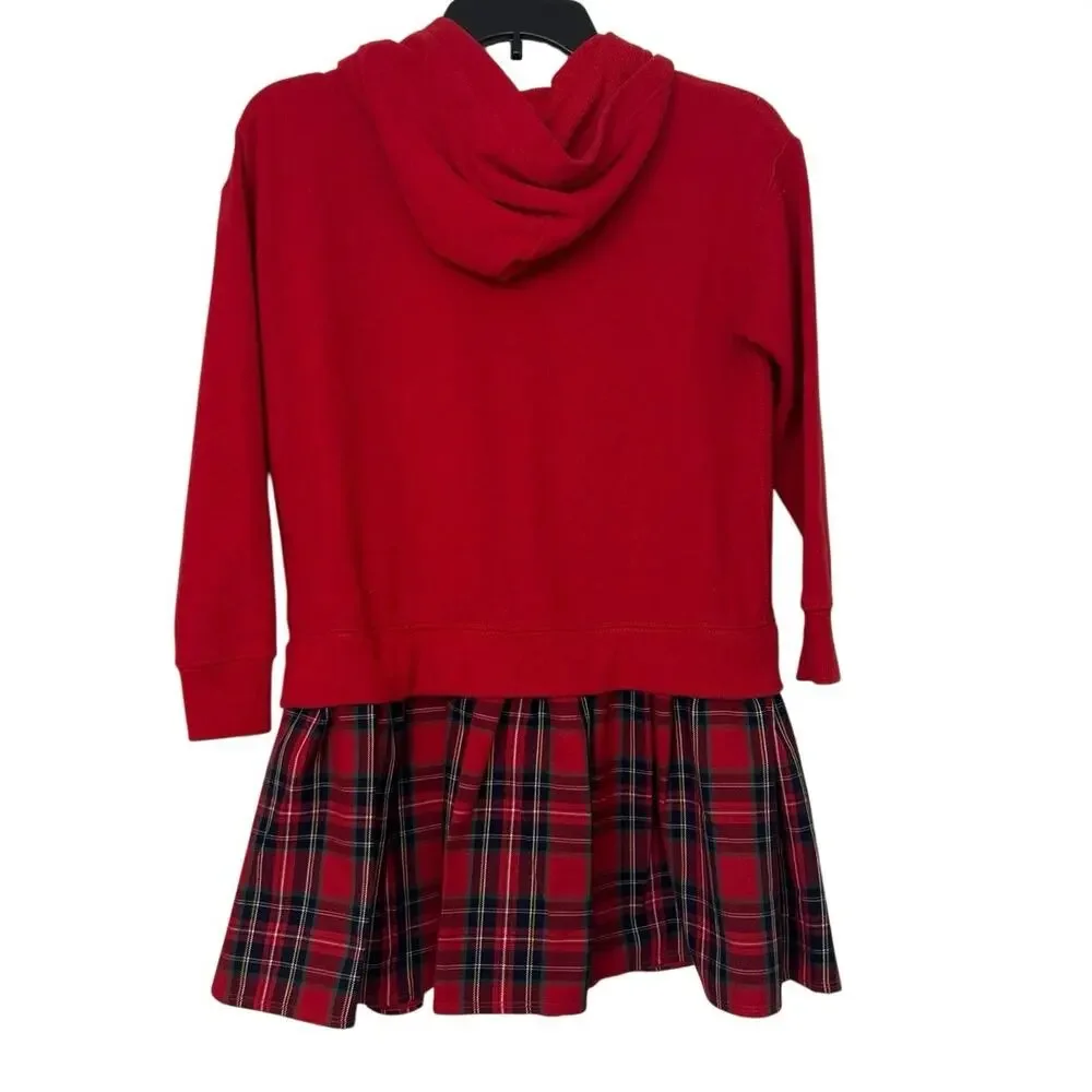 Polo Ralph Lauren Girls Red Hooded Dress Tartan Plaid Ruffle Hem Preppy M 8-10 - Picture 3 of 12